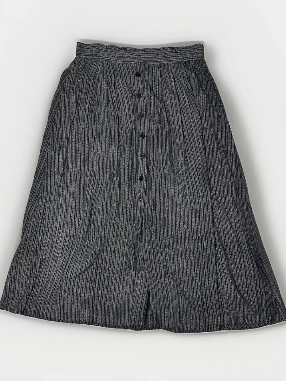Norton McNaughton Skirt Women’s 12 Black Pleated Midi Geo Rayon Button Elastic